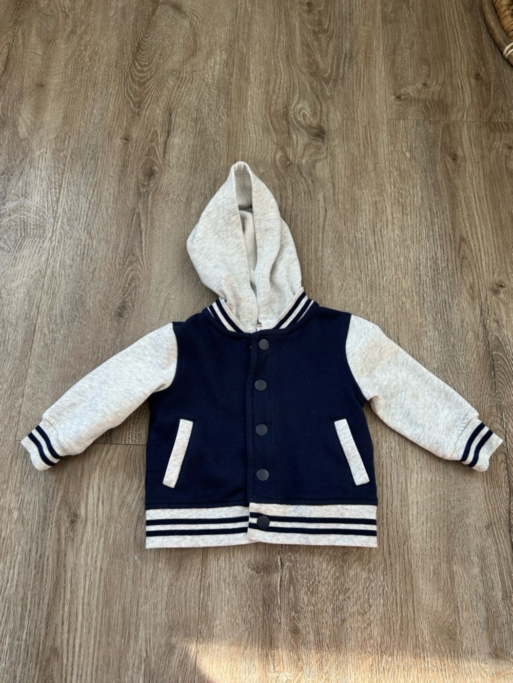 Joe Fresh Navy and Light Gray Hooded Varsity Jacket for Kids